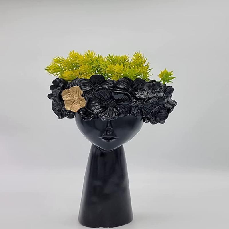 Fairy Garden Girl Head Dried Flower Arrangement Vase