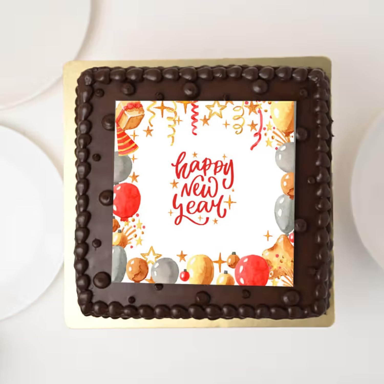 Floweraura New Year Special Fresh Yummy Joyful New Year Chocolate Poster Cake | New Year Celebration Cake | 2025 Celebrations Cake | New Year's Eve Cake | Party Cake (Same Day Delivery) (0.5Kg)