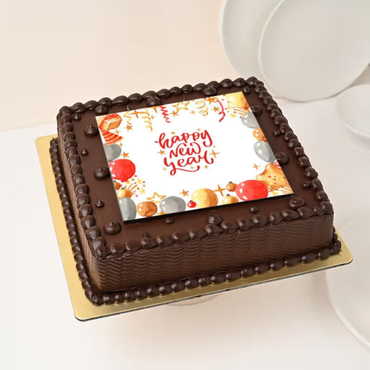 Floweraura New Year Special Fresh Yummy Joyful New Year Chocolate Poster Cake | New Year Celebration Cake | 2025 Celebrations Cake | New Year's Eve Cake | Party Cake (Same Day Delivery) (0.5Kg)