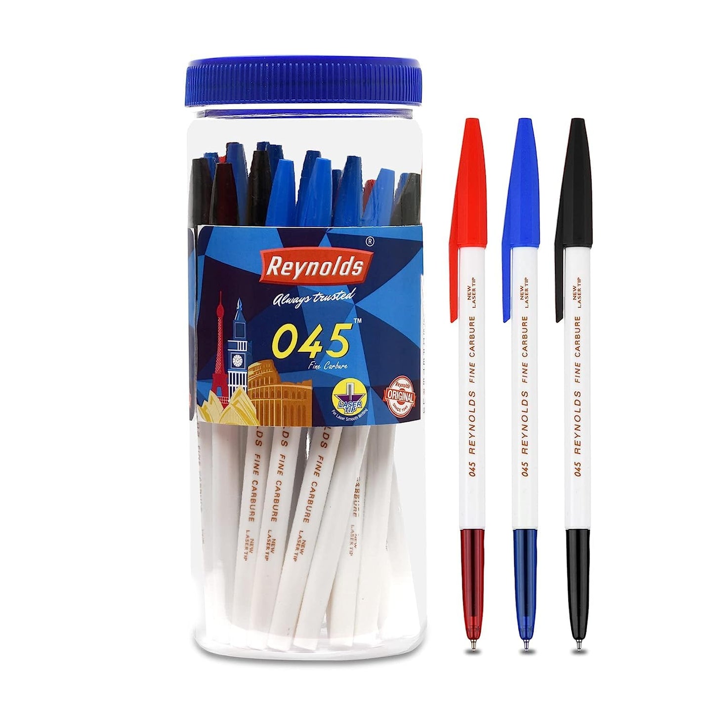 Reynolds 045 Ball Pen SET - 5 PENS (4 Blue 1 Black) | PENS WITH COMFORTABLE GRIP | BALL PENS FOR WRITING | PEN FOR STUDENTS & OFFICE STATIONERY | 0.7 mm TIP SIZE