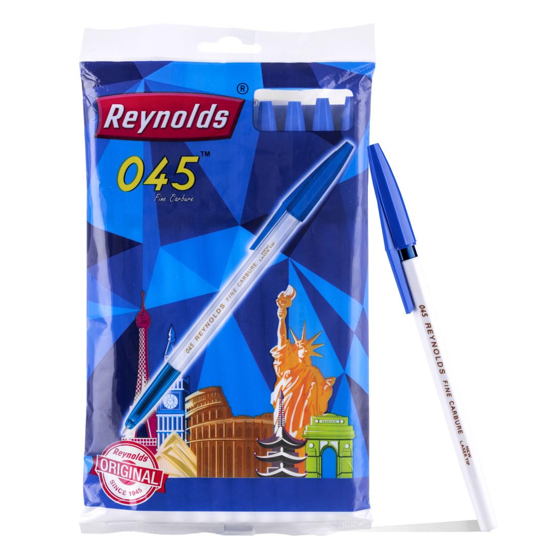 Reynolds 045 Ball Pen SET - 5 PENS (4 Blue 1 Black) | PENS WITH COMFORTABLE GRIP | BALL PENS FOR WRITING | PEN FOR STUDENTS & OFFICE STATIONERY | 0.7 mm TIP SIZE
