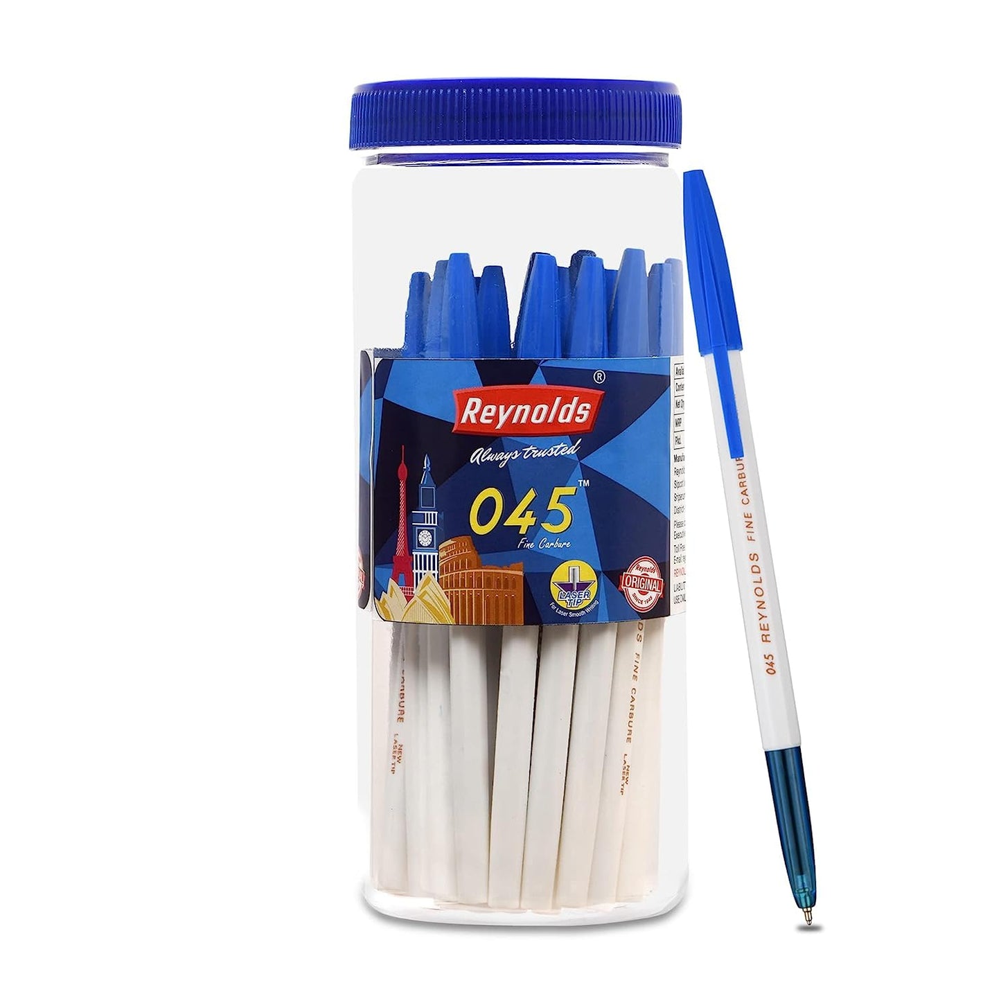 Reynolds 045 Ball Pen SET - 5 PENS (4 Blue 1 Black) | PENS WITH COMFORTABLE GRIP | BALL PENS FOR WRITING | PEN FOR STUDENTS & OFFICE STATIONERY | 0.7 mm TIP SIZE