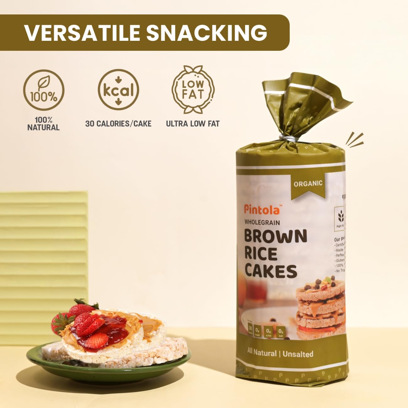 Pintola Organic Wholegrain Brown Rice Cakes Combo Pack (All Natural) (Unsalted and Lightly Salted) (130 g * 2)