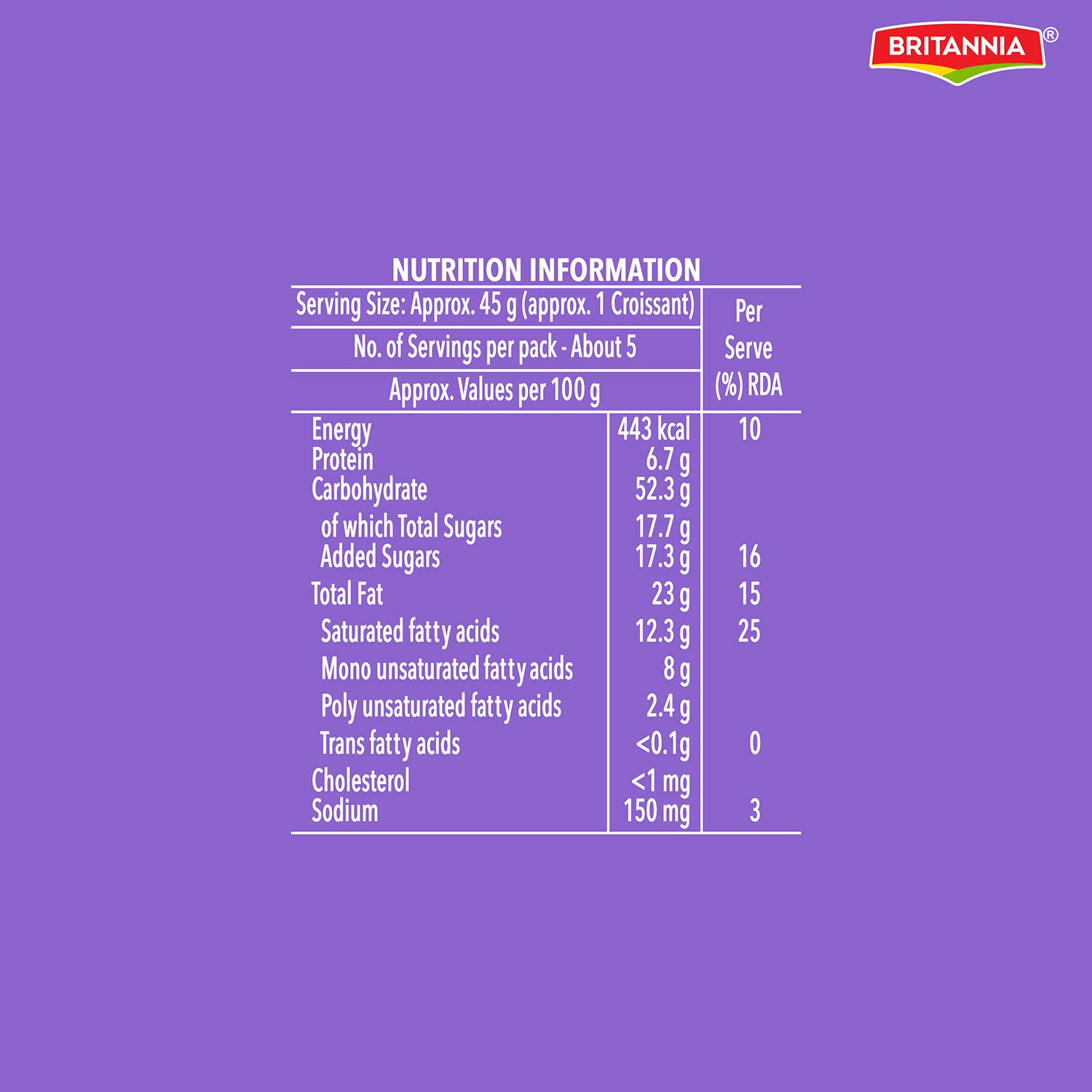 Britannia Treat Croissant Share Pack, 5 * 45g (225gm)