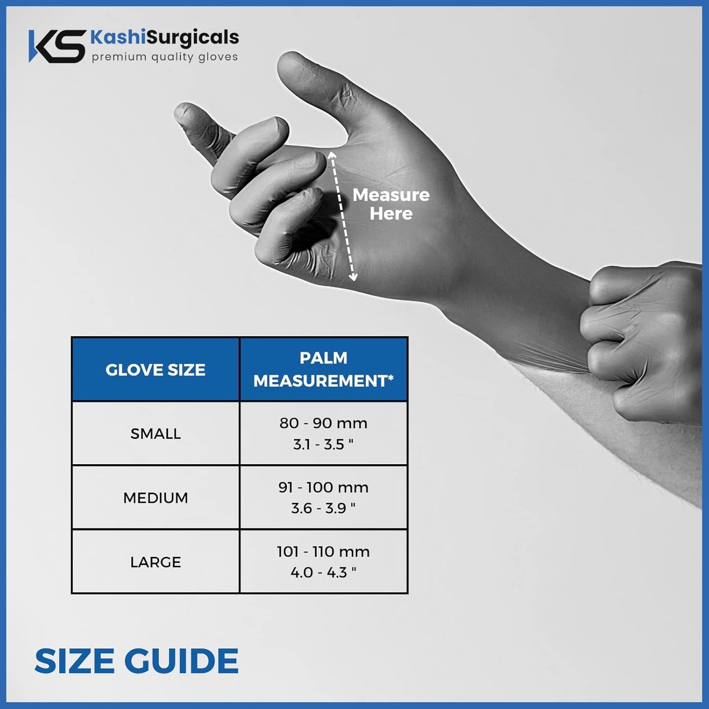 Kashi Surgicals Powder Free Nitrile Hand Gloves, Food Grade, Made in Malaysia (Medium, Blue, Box of 80), Pack of 1