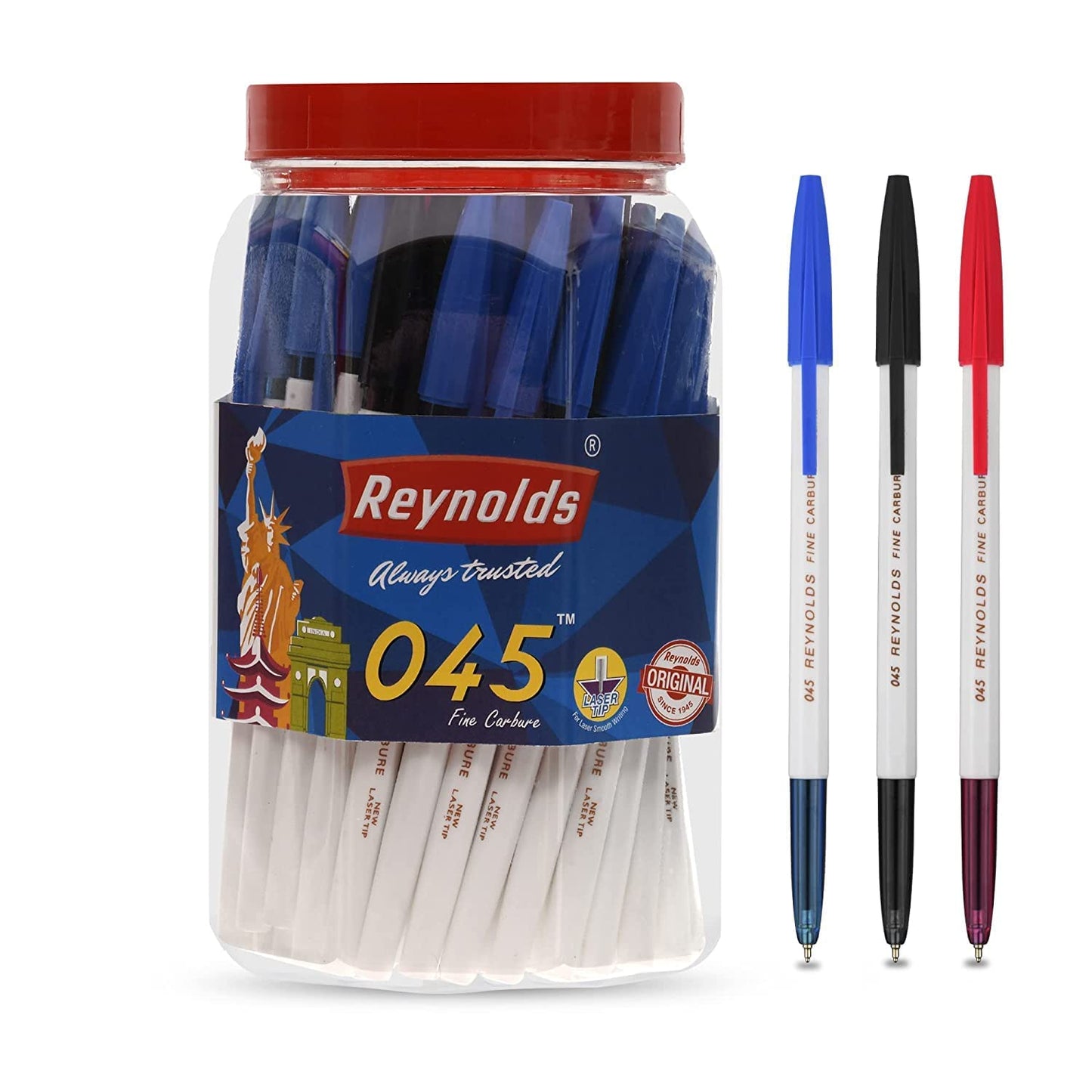 Reynolds 045 Ball Pen SET - 5 PENS (4 Blue 1 Black) | PENS WITH COMFORTABLE GRIP | BALL PENS FOR WRITING | PEN FOR STUDENTS & OFFICE STATIONERY | 0.7 mm TIP SIZE