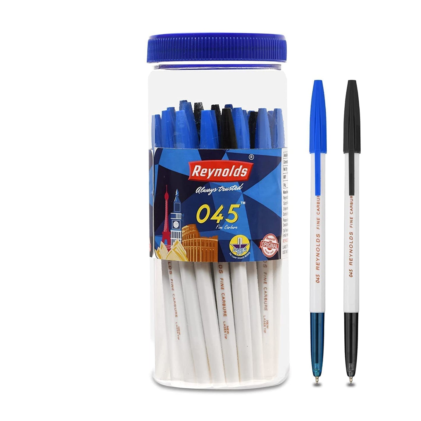 Reynolds 045 Ball Pen SET - 5 PENS (4 Blue 1 Black) | PENS WITH COMFORTABLE GRIP | BALL PENS FOR WRITING | PEN FOR STUDENTS & OFFICE STATIONERY | 0.7 mm TIP SIZE