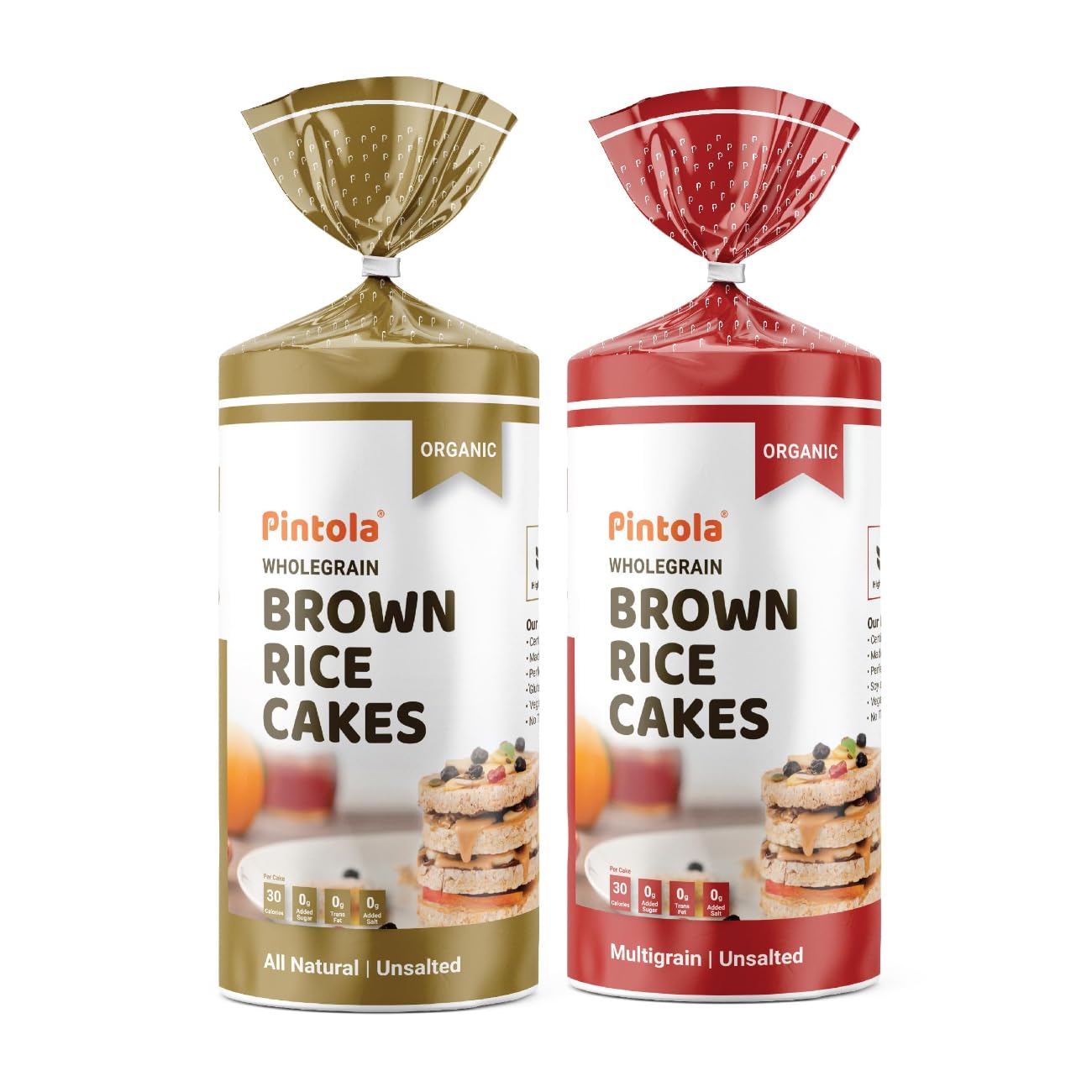 Pintola Organic Wholegrain Brown Rice Cakes Combo Pack (All Natural) (Unsalted and Lightly Salted) (130 g * 2)