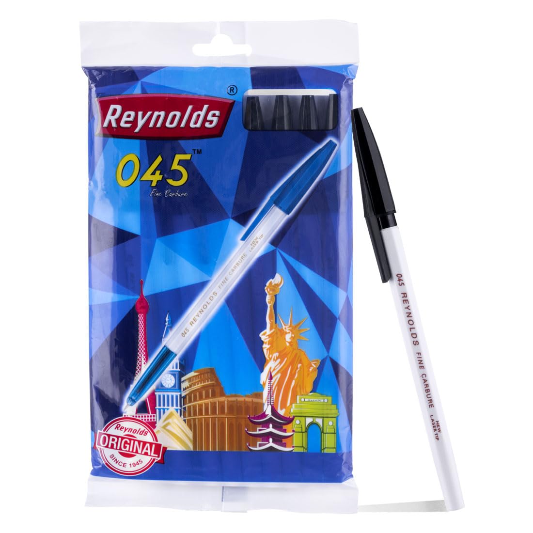 Reynolds 045 Ball Pen SET - 5 PENS (4 Blue 1 Black) | PENS WITH COMFORTABLE GRIP | BALL PENS FOR WRITING | PEN FOR STUDENTS & OFFICE STATIONERY | 0.7 mm TIP SIZE