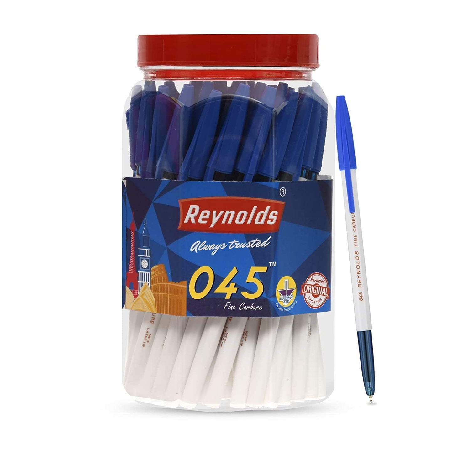 Reynolds 045 Ball Pen SET - 5 PENS (4 Blue 1 Black) | PENS WITH COMFORTABLE GRIP | BALL PENS FOR WRITING | PEN FOR STUDENTS & OFFICE STATIONERY | 0.7 mm TIP SIZE