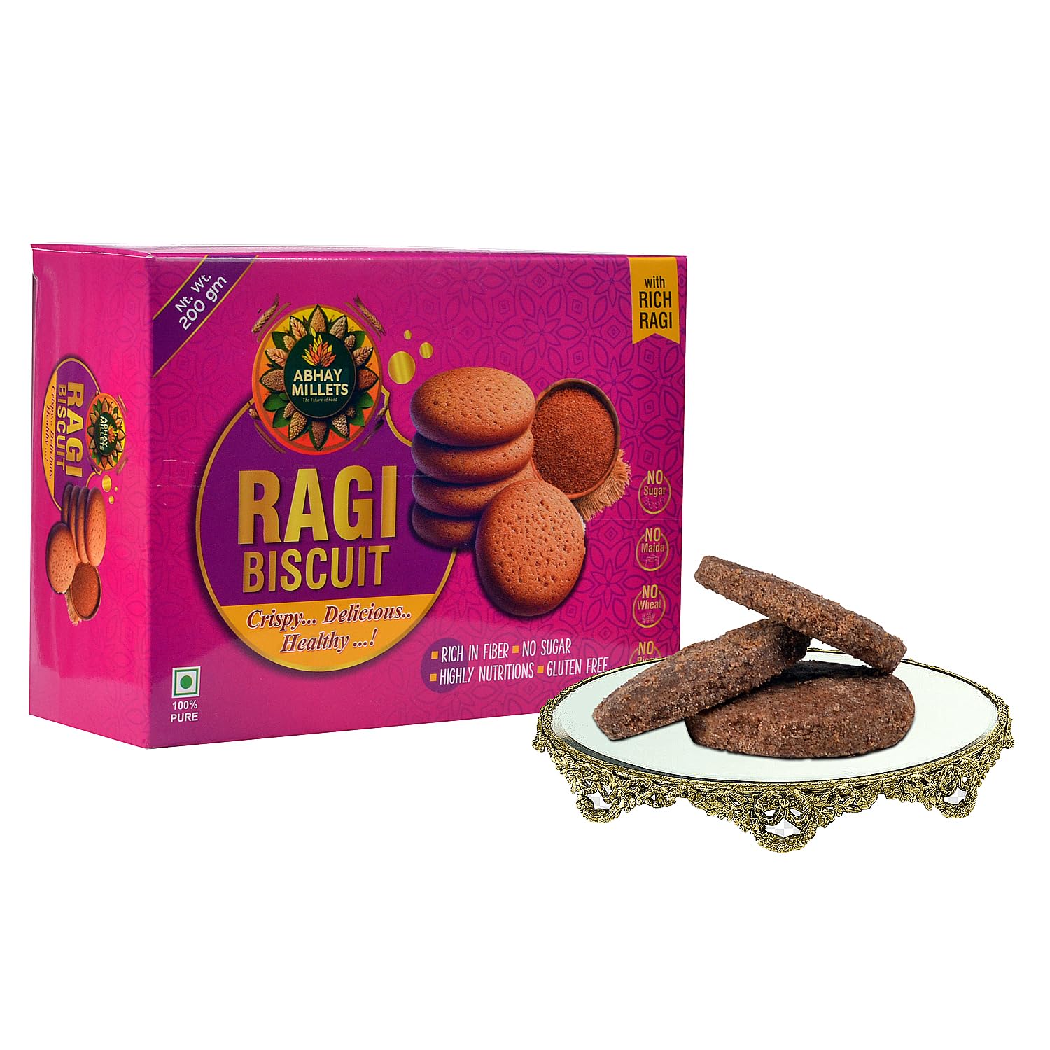 Abhay Millets Foxtail, Raagi, Multi & Moringa Cookies | 100% Natural, Gluten-Free, Palm Jaggery Sweetened | High-Fiber, Nutrient-Rich Healthy Snack | No Preservatives | 4 x 200g (800g Total)