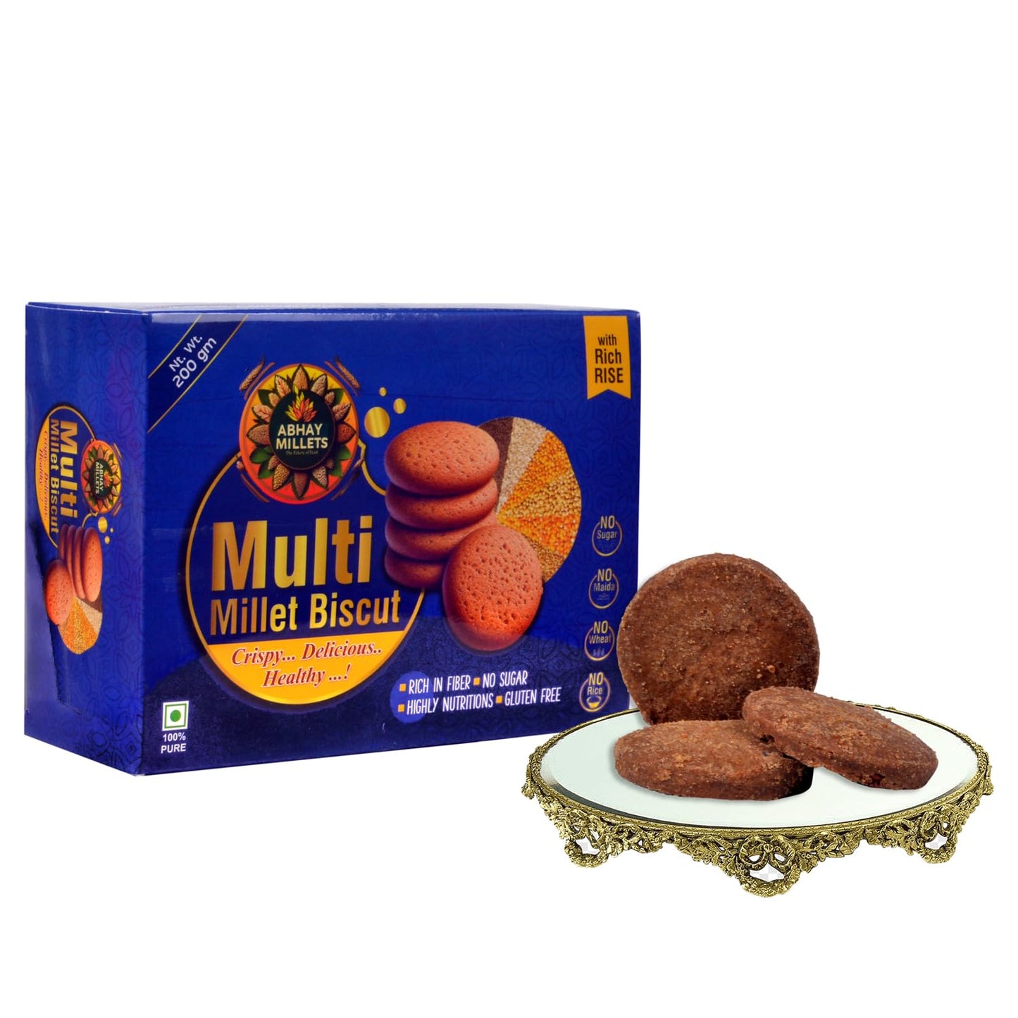 Abhay Millets Foxtail, Raagi, Multi & Moringa Cookies | 100% Natural, Gluten-Free, Palm Jaggery Sweetened | High-Fiber, Nutrient-Rich Healthy Snack | No Preservatives | 4 x 200g (800g Total)