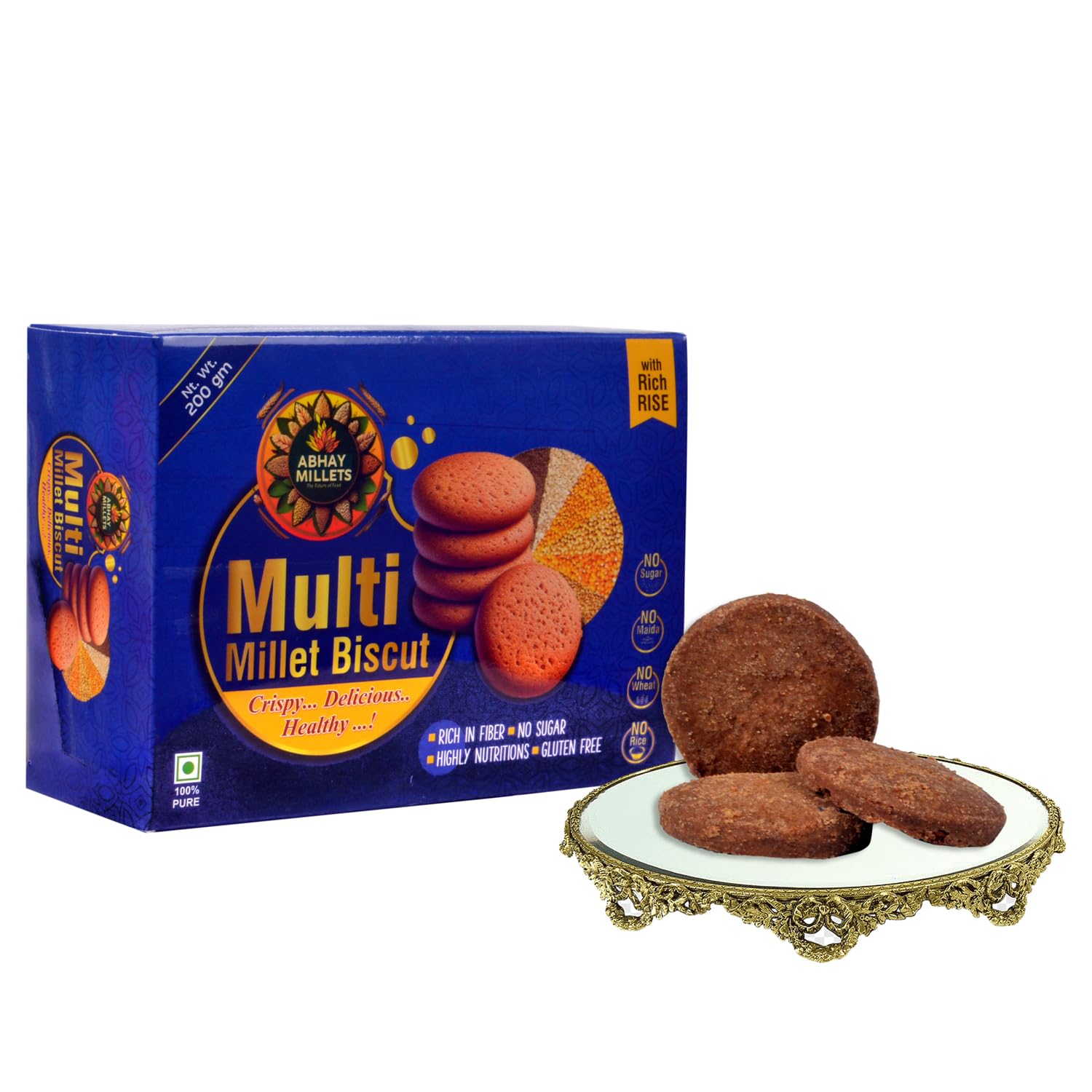 Abhay Millets Foxtail, Raagi, Multi & Moringa Cookies | 100% Natural, Gluten-Free, Palm Jaggery Sweetened | High-Fiber, Nutrient-Rich Healthy Snack | No Preservatives | 4 x 200g (800g Total)