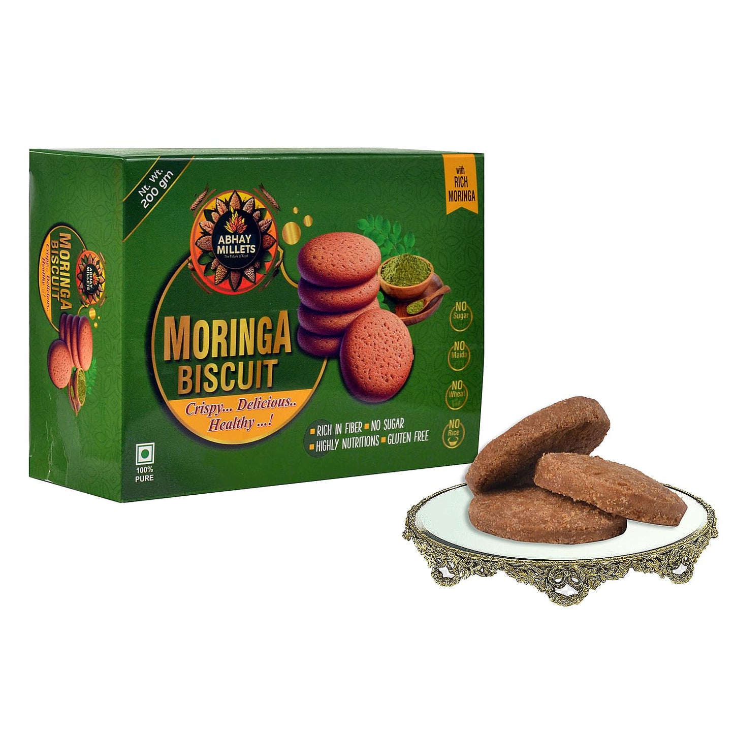 Abhay Millets Foxtail, Raagi, Multi & Moringa Cookies | 100% Natural, Gluten-Free, Palm Jaggery Sweetened | High-Fiber, Nutrient-Rich Healthy Snack | No Preservatives | 4 x 200g (800g Total)
