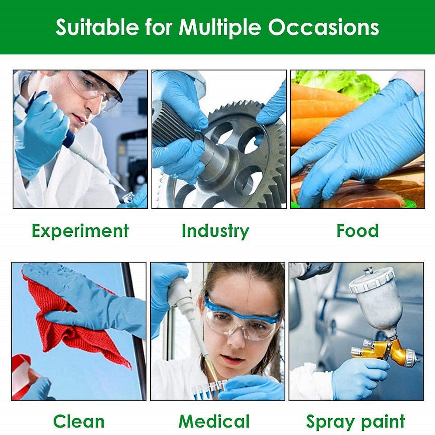 Kashi Surgicals Powder Free Nitrile Hand Gloves, Food Grade, Made in Malaysia (Medium, Blue, Box of 80), Pack of 1