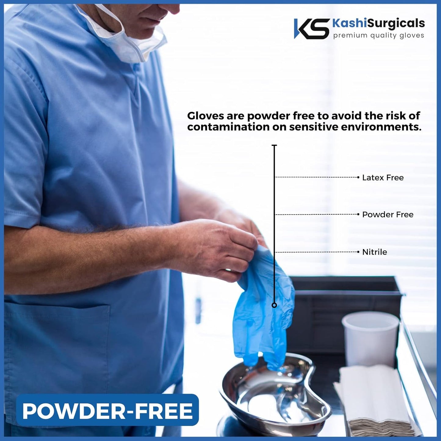 Kashi Surgicals Powder Free Nitrile Hand Gloves, Food Grade, Made in Malaysia (Medium, Blue, Box of 80), Pack of 1