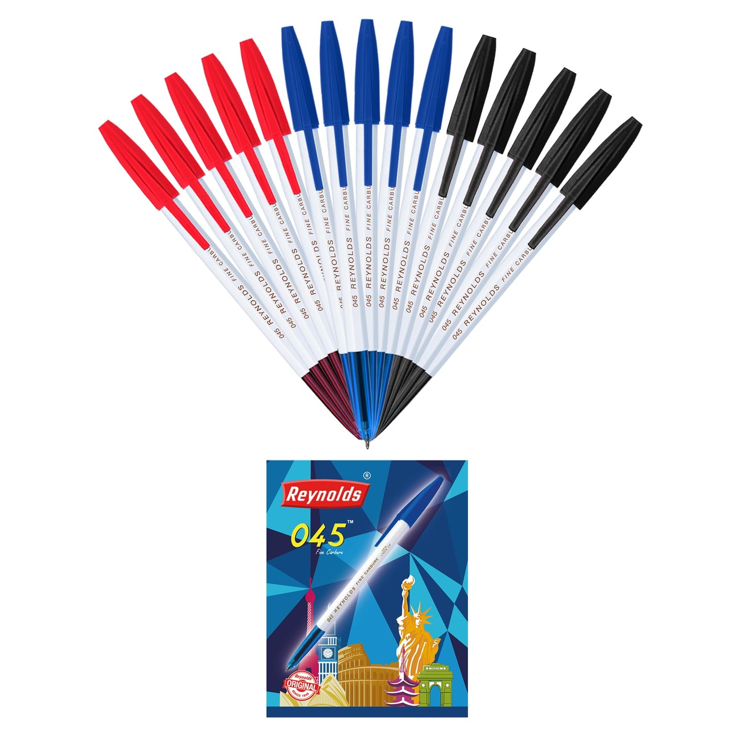 Reynolds 045 Ball Pen SET - 5 PENS (4 Blue 1 Black) | PENS WITH COMFORTABLE GRIP | BALL PENS FOR WRITING | PEN FOR STUDENTS & OFFICE STATIONERY | 0.7 mm TIP SIZE