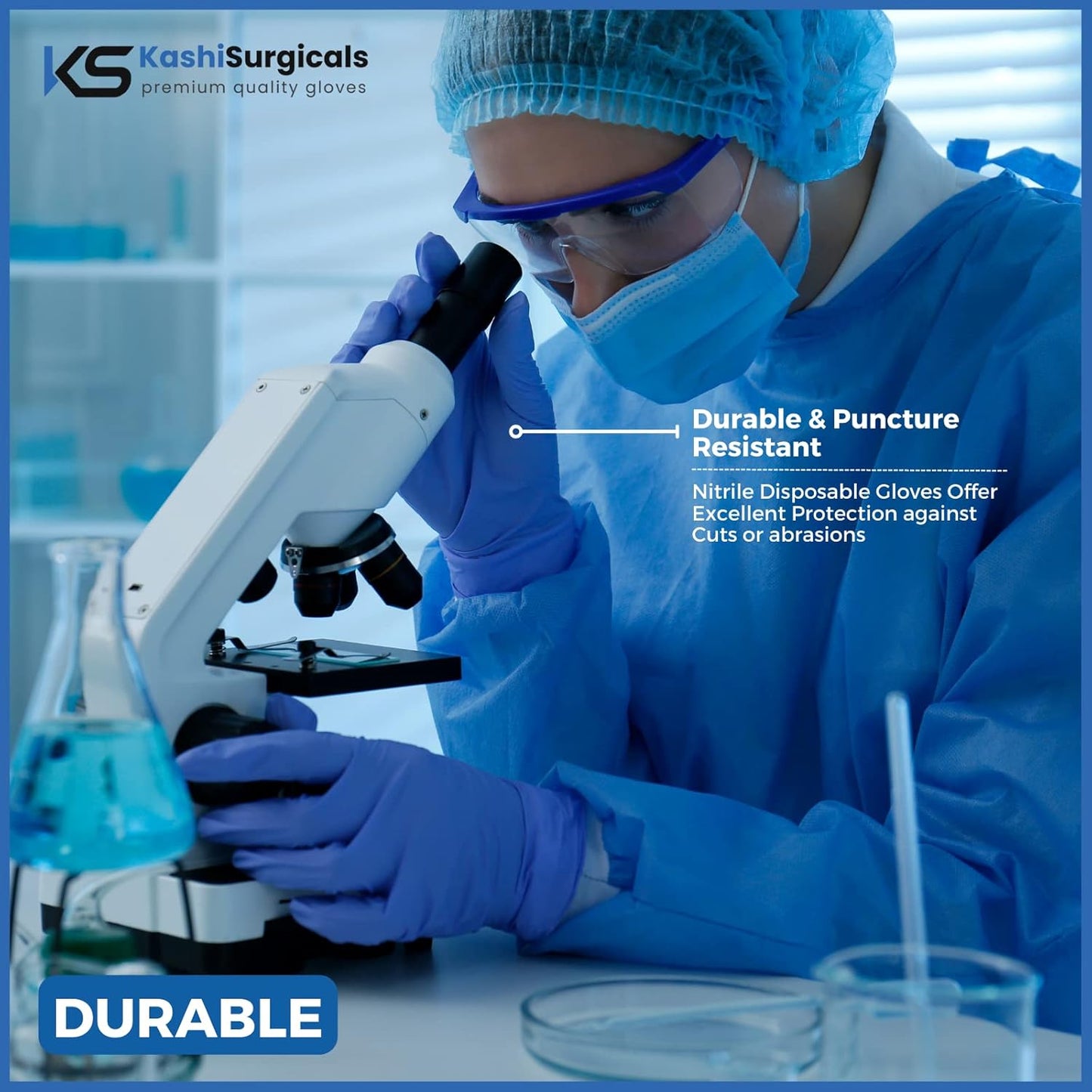 Kashi Surgicals Powder Free Nitrile Hand Gloves, Food Grade, Made in Malaysia (Medium, Blue, Box of 80), Pack of 1