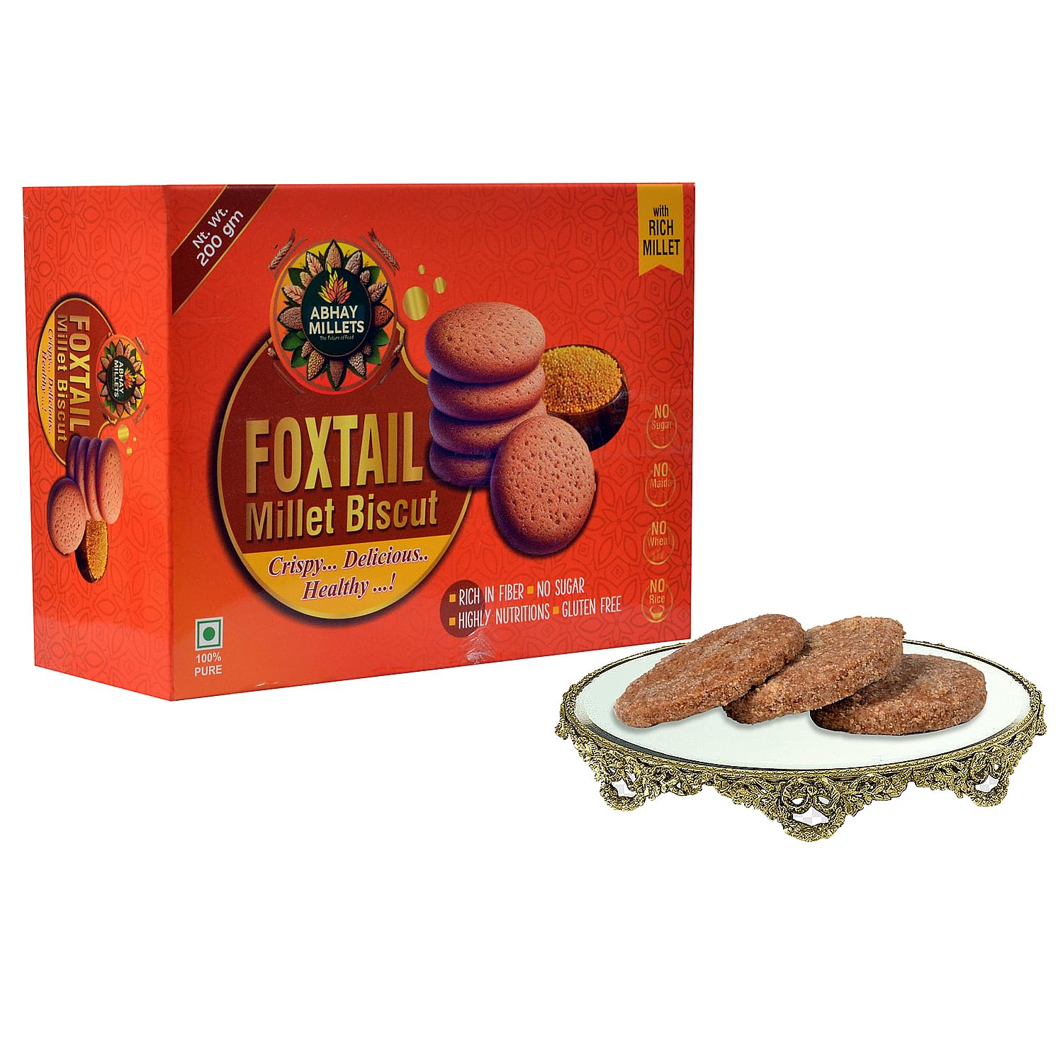 Abhay Millets Foxtail, Raagi, Multi & Moringa Cookies | 100% Natural, Gluten-Free, Palm Jaggery Sweetened | High-Fiber, Nutrient-Rich Healthy Snack | No Preservatives | 4 x 200g (800g Total)
