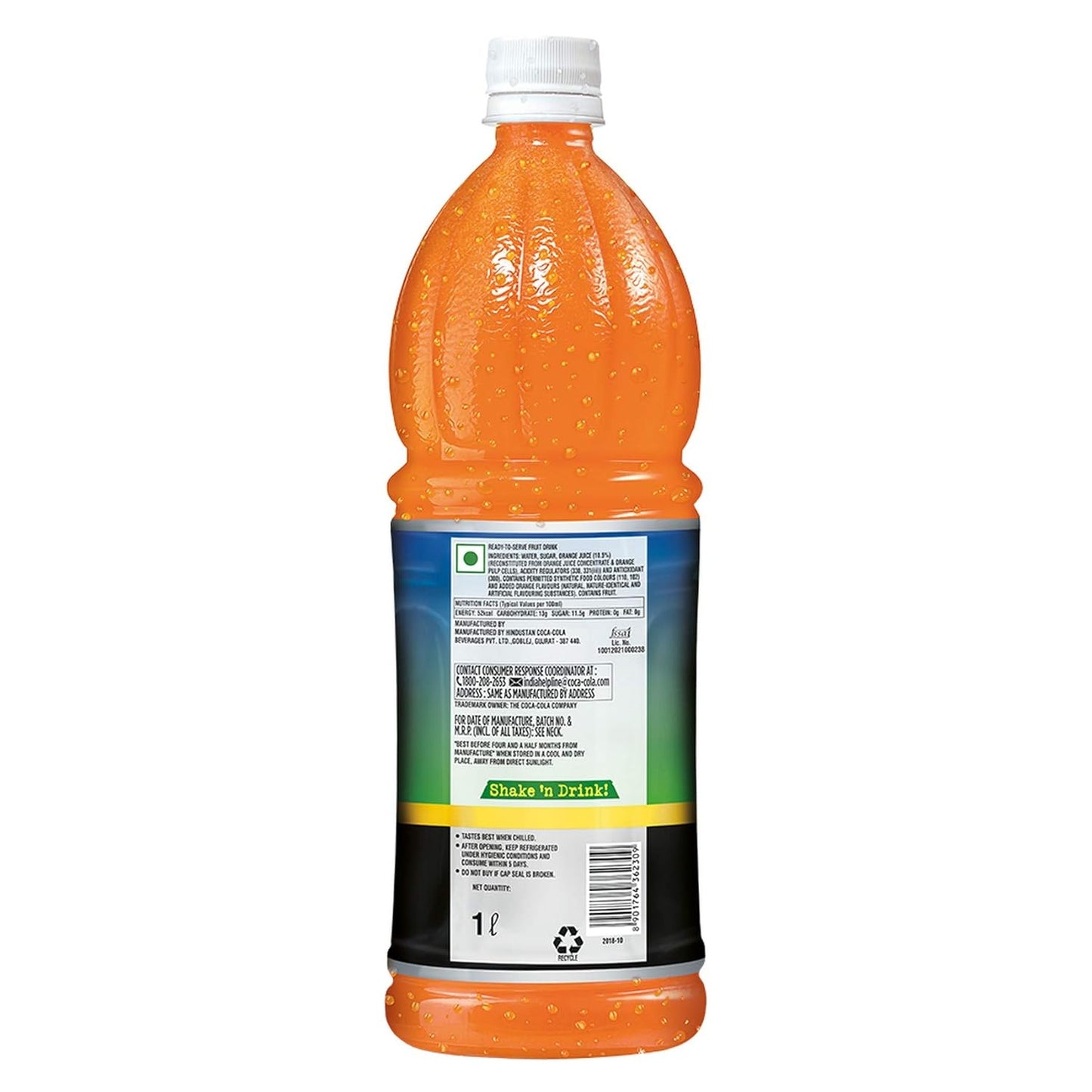 Minute Maid Pulpy Orange Juice drink | Orange Fruit Juice drink with Real Orange Pulp | Pulpy Orange Ready-To-Serve Drink, PET Bottle, 1 L