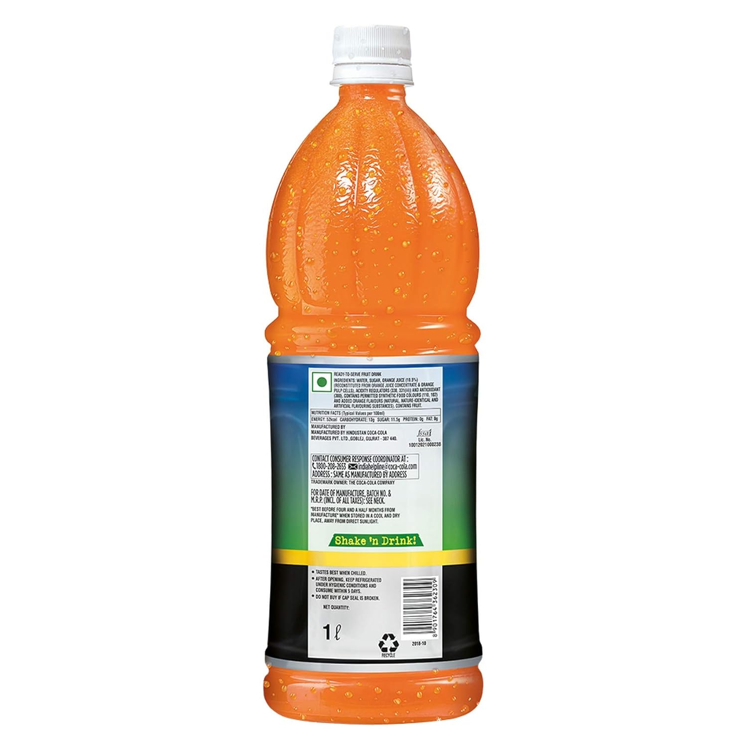Minute Maid Pulpy Orange Juice drink | Orange Fruit Juice drink with Real Orange Pulp | Pulpy Orange Ready-To-Serve Drink, PET Bottle, 1 L