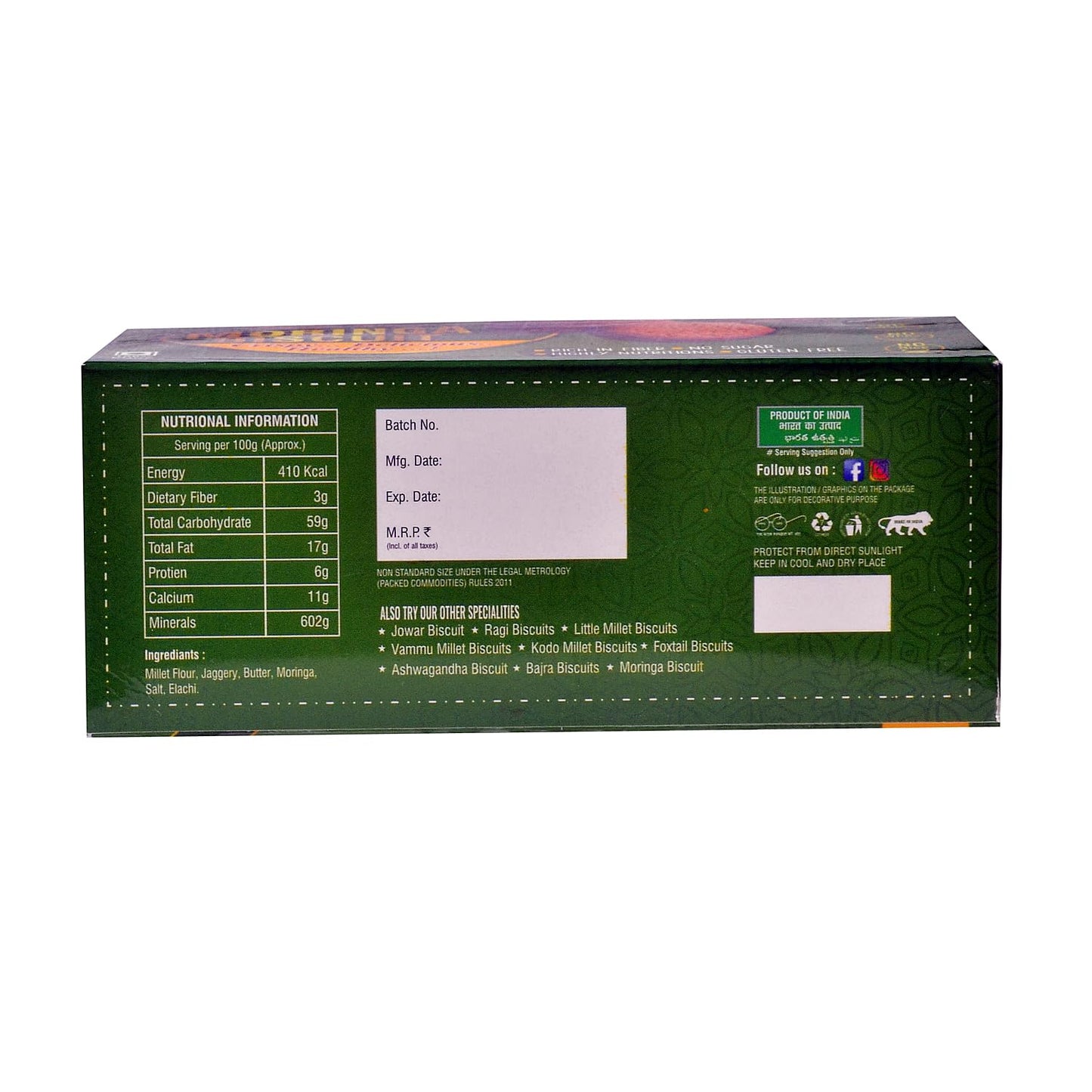 Abhay Millets Foxtail, Raagi, Multi & Moringa Cookies | 100% Natural, Gluten-Free, Palm Jaggery Sweetened | High-Fiber, Nutrient-Rich Healthy Snack | No Preservatives | 4 x 200g (800g Total)