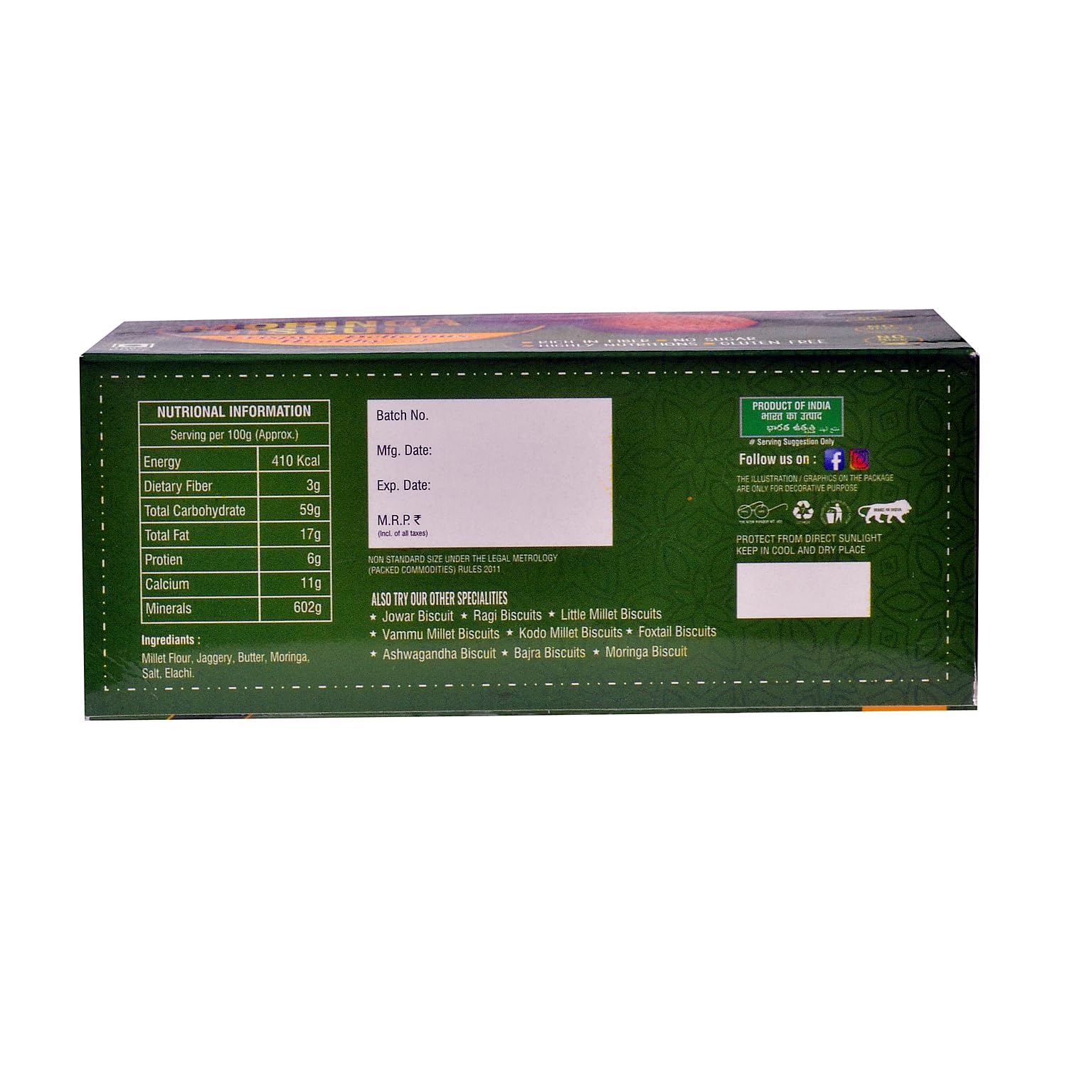 Abhay Millets Foxtail, Raagi, Multi & Moringa Cookies | 100% Natural, Gluten-Free, Palm Jaggery Sweetened | High-Fiber, Nutrient-Rich Healthy Snack | No Preservatives | 4 x 200g (800g Total)