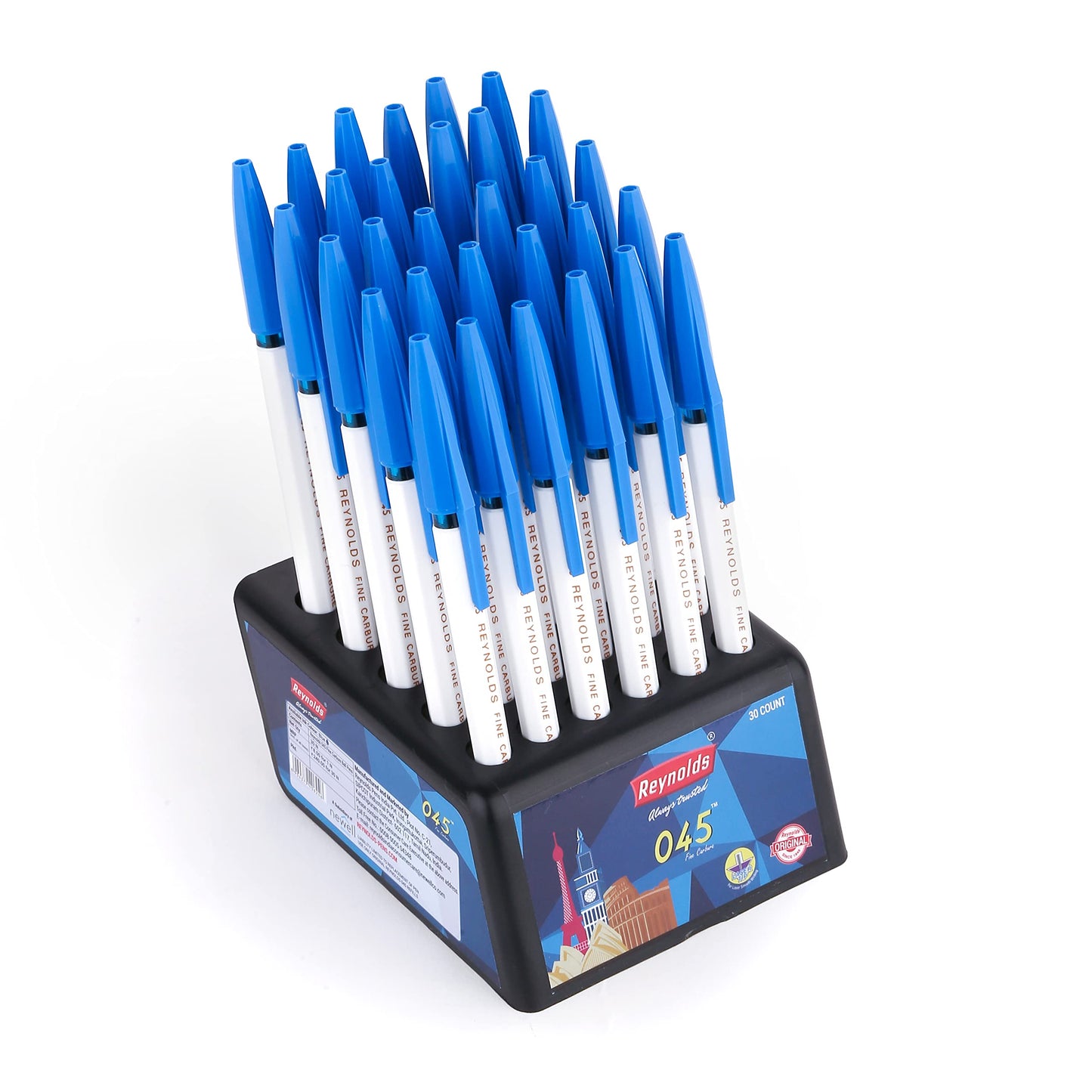 Reynolds 045 Ball Pen SET - 5 PENS (4 Blue 1 Black) | PENS WITH COMFORTABLE GRIP | BALL PENS FOR WRITING | PEN FOR STUDENTS & OFFICE STATIONERY | 0.7 mm TIP SIZE