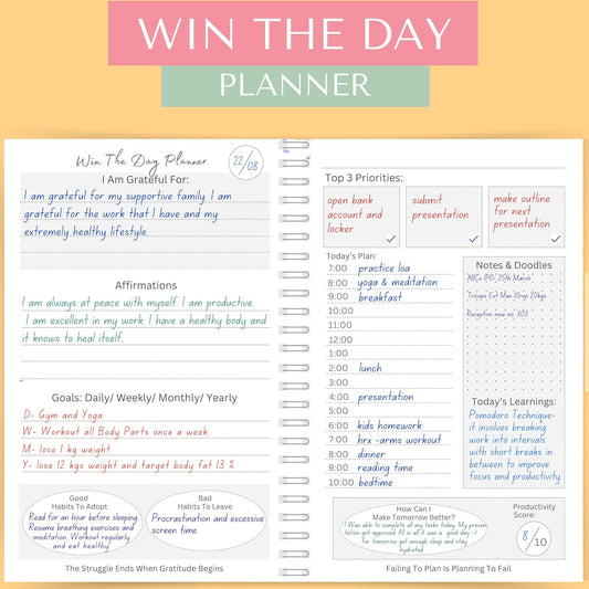 LAURET BLANC Daily Planner and Organizer, Affirmation and Gratitude Journal- A5, 80 GSM, 160 Pages. Plan for 80 Days.