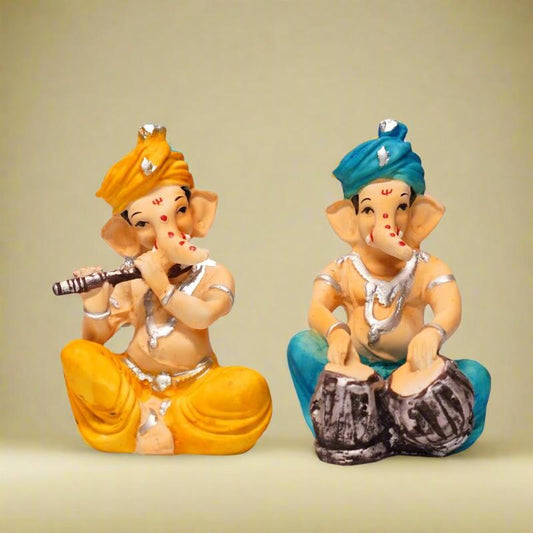 Lord Ganesh Idol Playing Musical Instrument, Set of 2