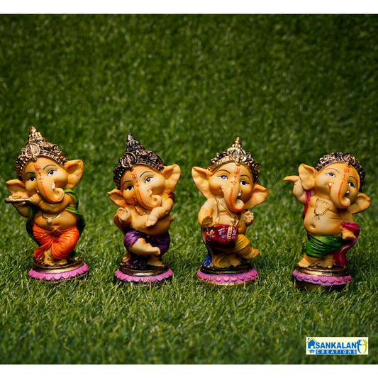 Musical Standing God Ganesha Ganpati Dancing Set of 4