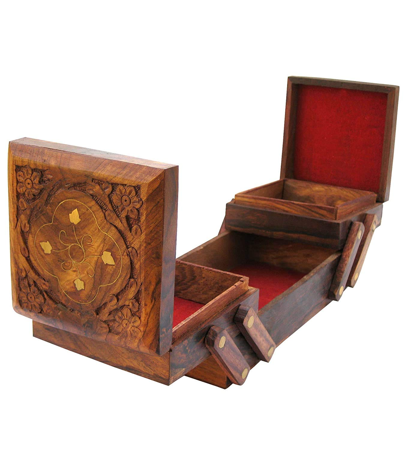 Wooden Jewellery Box with Hand Carved Design