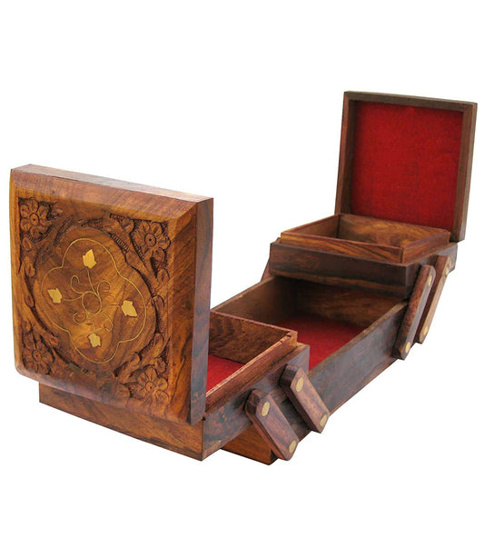 Wooden Jewellery Box with Hand Carved Design