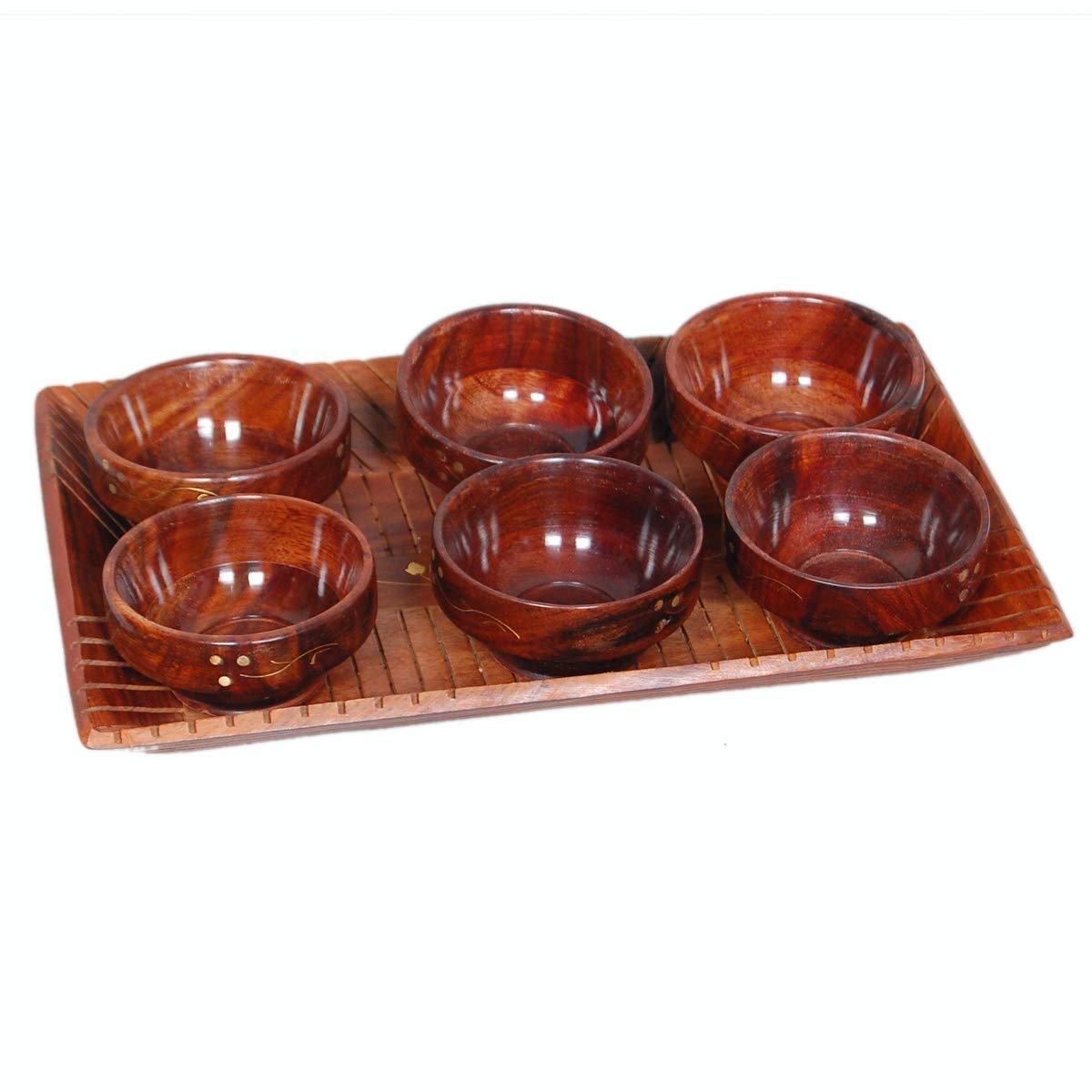 Wooden Tray With Bowl and Spoon set of 6