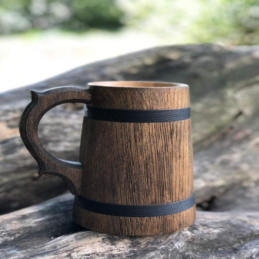 Eco-Friendly Rustic Look Wooden Beer Mug with Handle