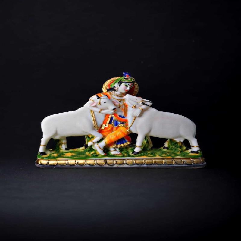Lord Krishna With 2 Cows - Marble