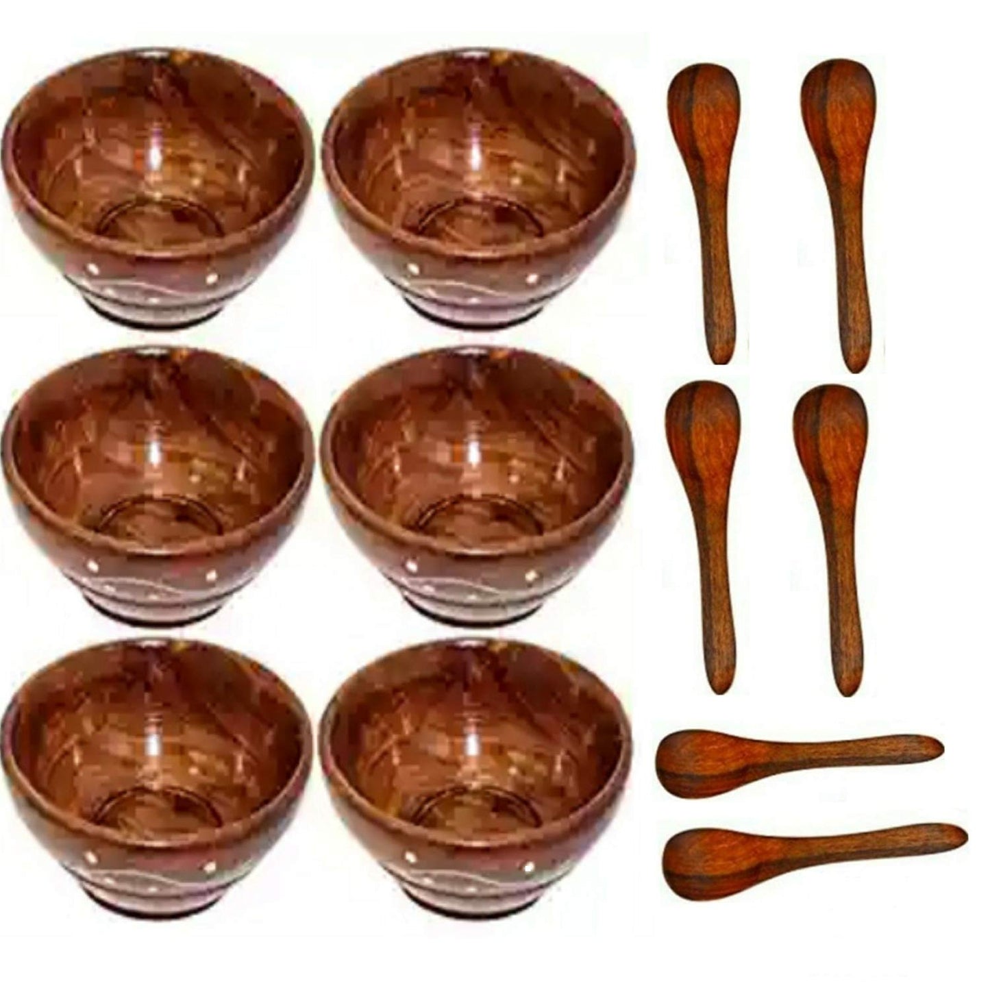 Wooden Serving Bowl with Spoon, Set of 6