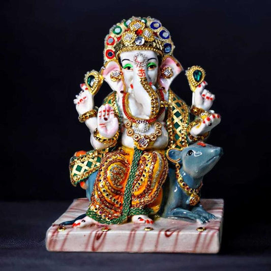 Lord Ganesha Idols on rat for Gift Home Decor Pooja