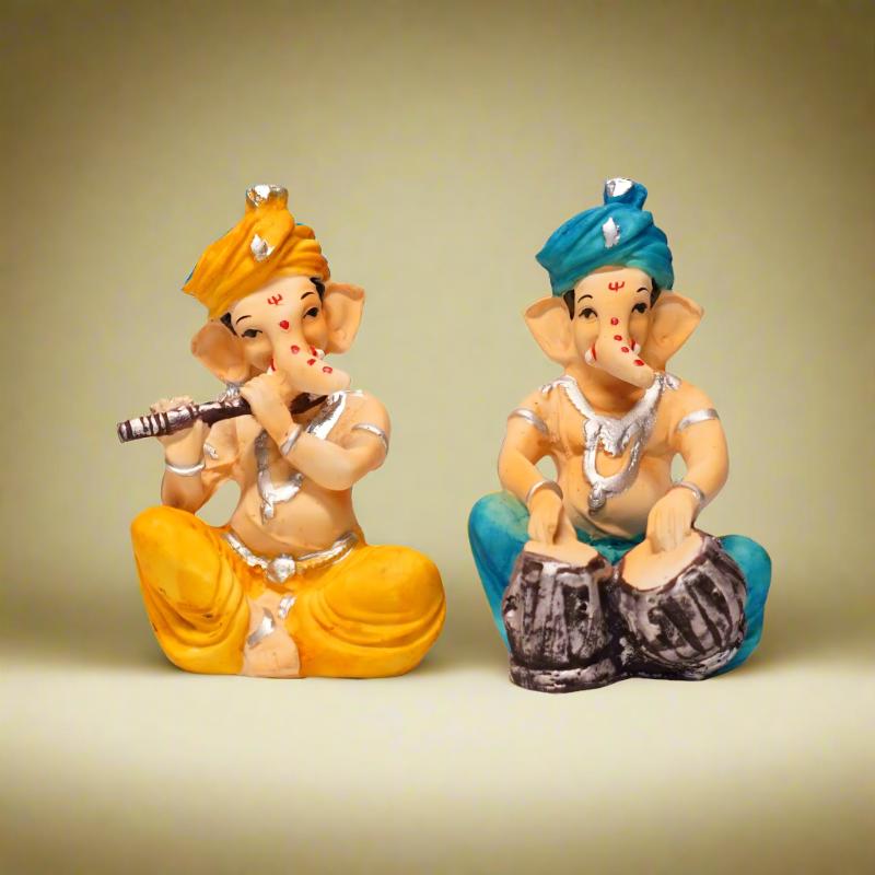 Lord Ganesh Idol Playing Musical Instrument, Set of 2