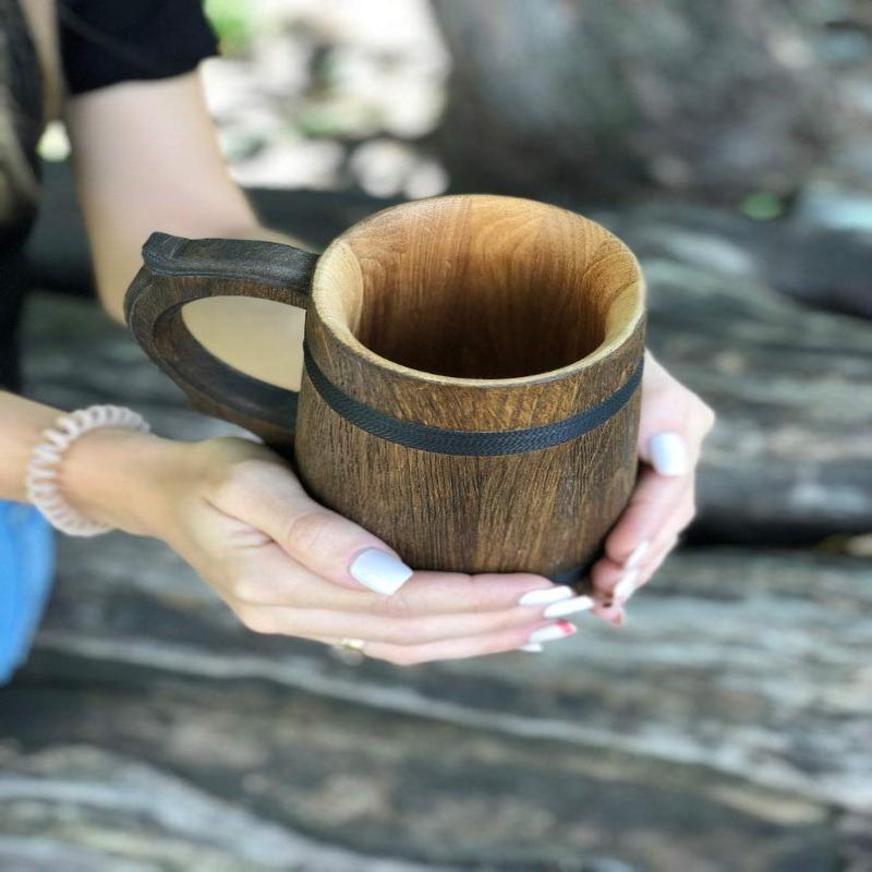 Eco-Friendly Rustic Look Wooden Beer Mug with Handle