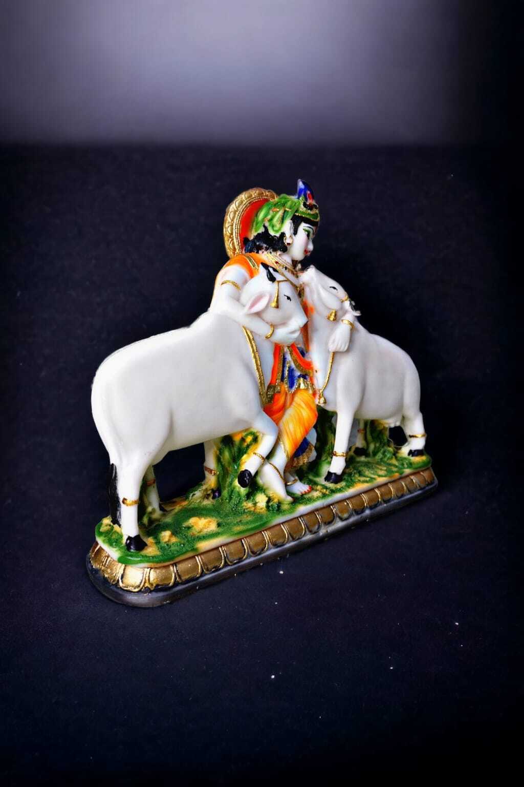Lord Krishna With 2 Cows - Marble