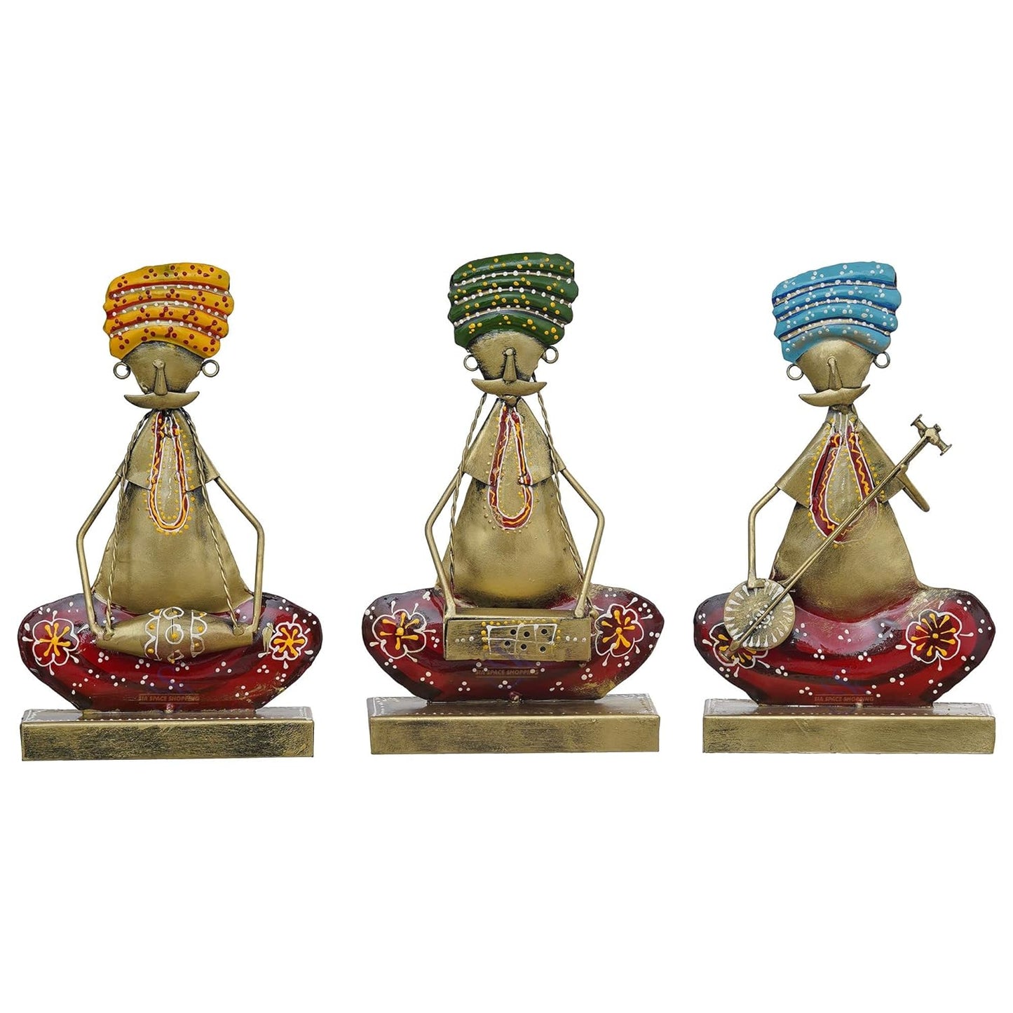 Metal Tribal Musician Showpiece Tabletop, Set of 3