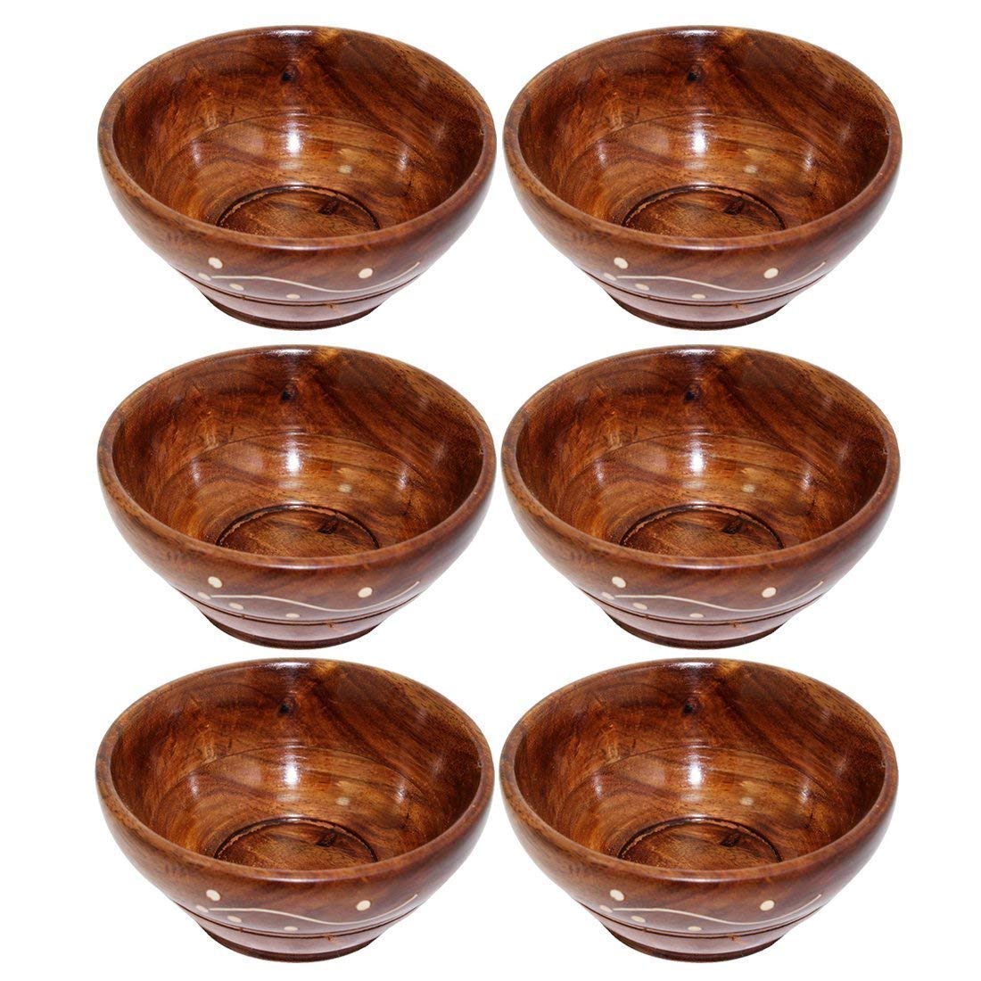 Wooden Serving Bowl with Spoon, Set of 6