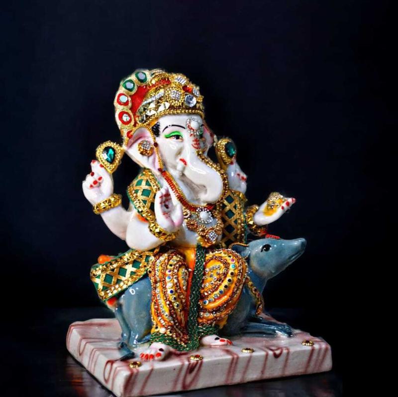 Lord Ganesha Idols on rat for Gift Home Decor Pooja