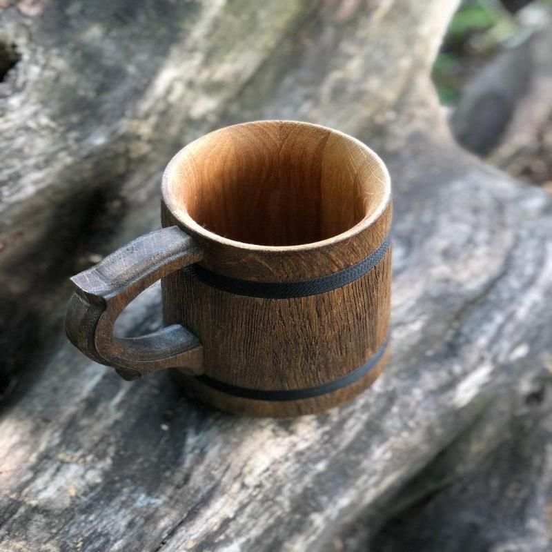 Eco-Friendly Rustic Look Wooden Beer Mug with Handle