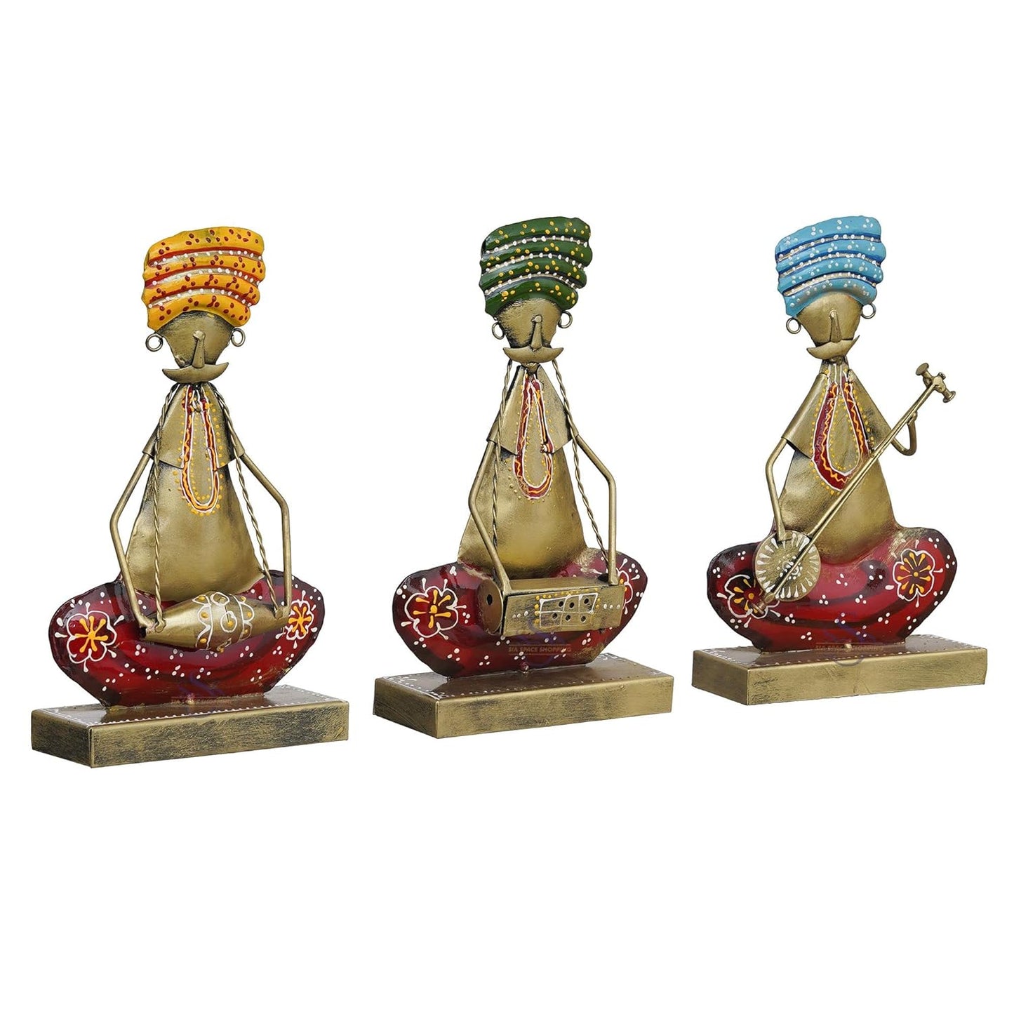 Metal Tribal Musician Showpiece Tabletop, Set of 3