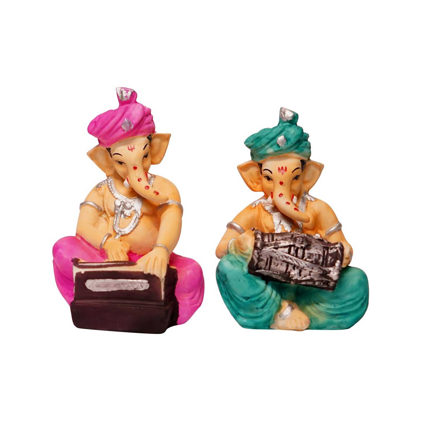 Lord Ganesh Idol Playing Musical Instrument, Set of 2