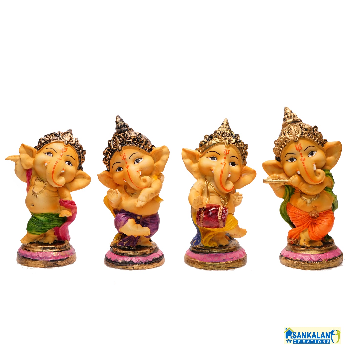 Musical Standing God Ganesha Ganpati Dancing Set of 4