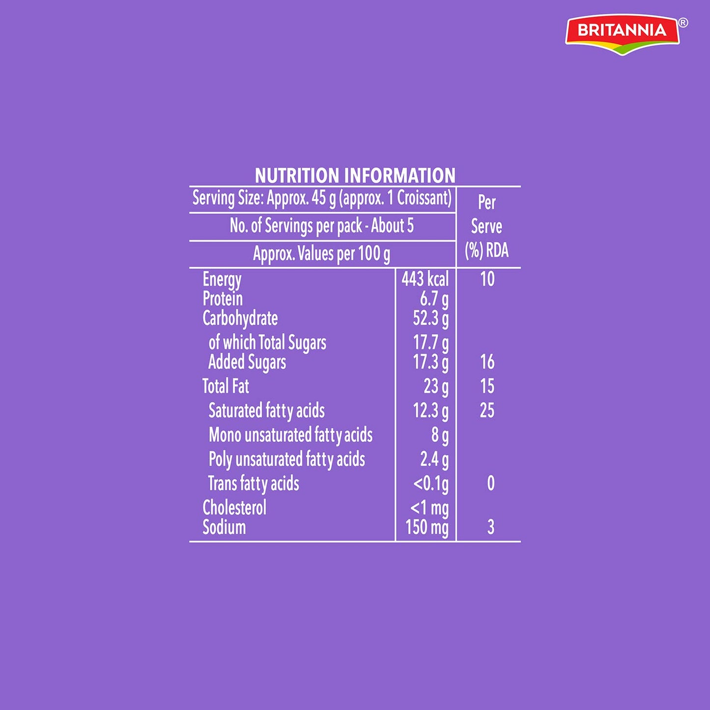 Britannia Treat Croissant Share Pack, 5 * 45g (225gm)