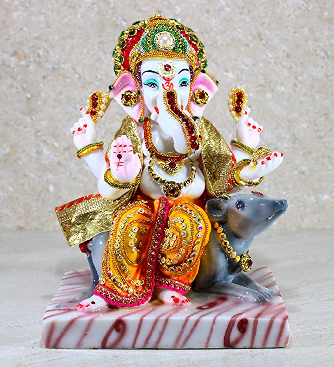 Lord Ganesha Idols on rat for Gift Home Decor Pooja